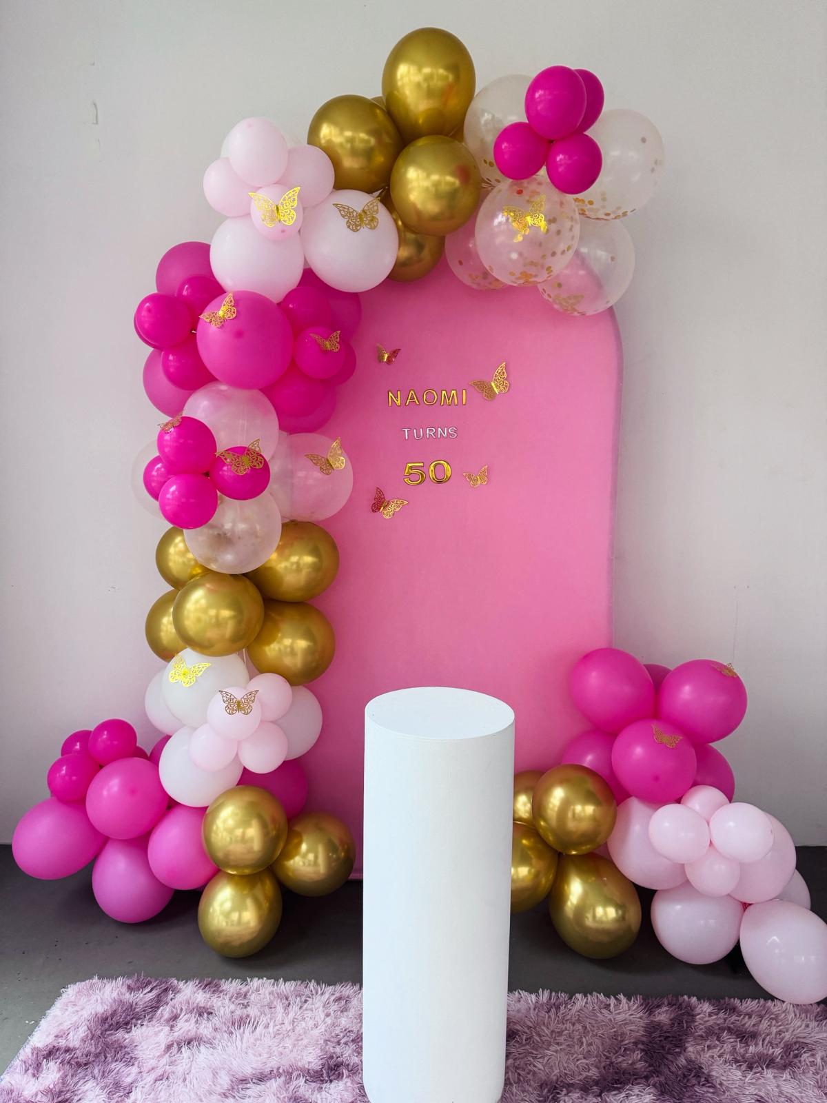 Naomi Turns 50 Pink Gold Balloon Arch